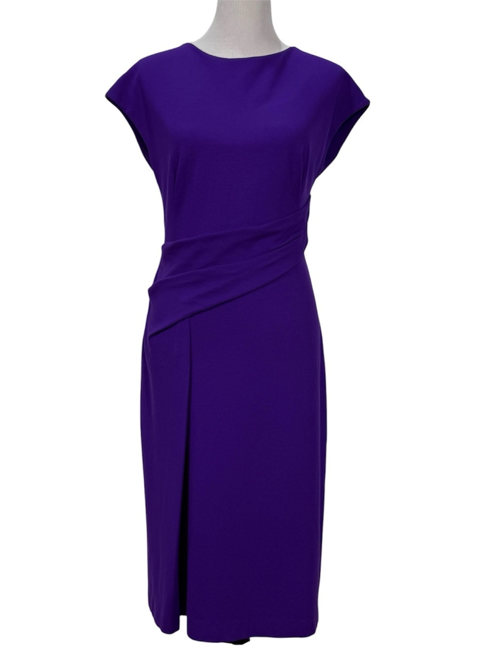 ESCADA Purple Draped Sheath Dress EU 42 Designer Cocktail Midi Dress - Picture 16 of 16